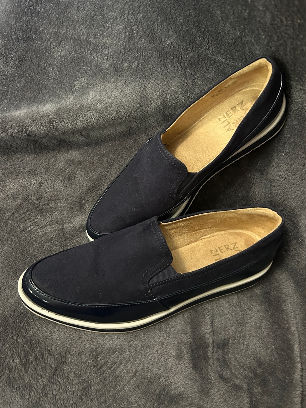 Naturalizer Navy Slip-On Women's Loafers with White Sole Trim